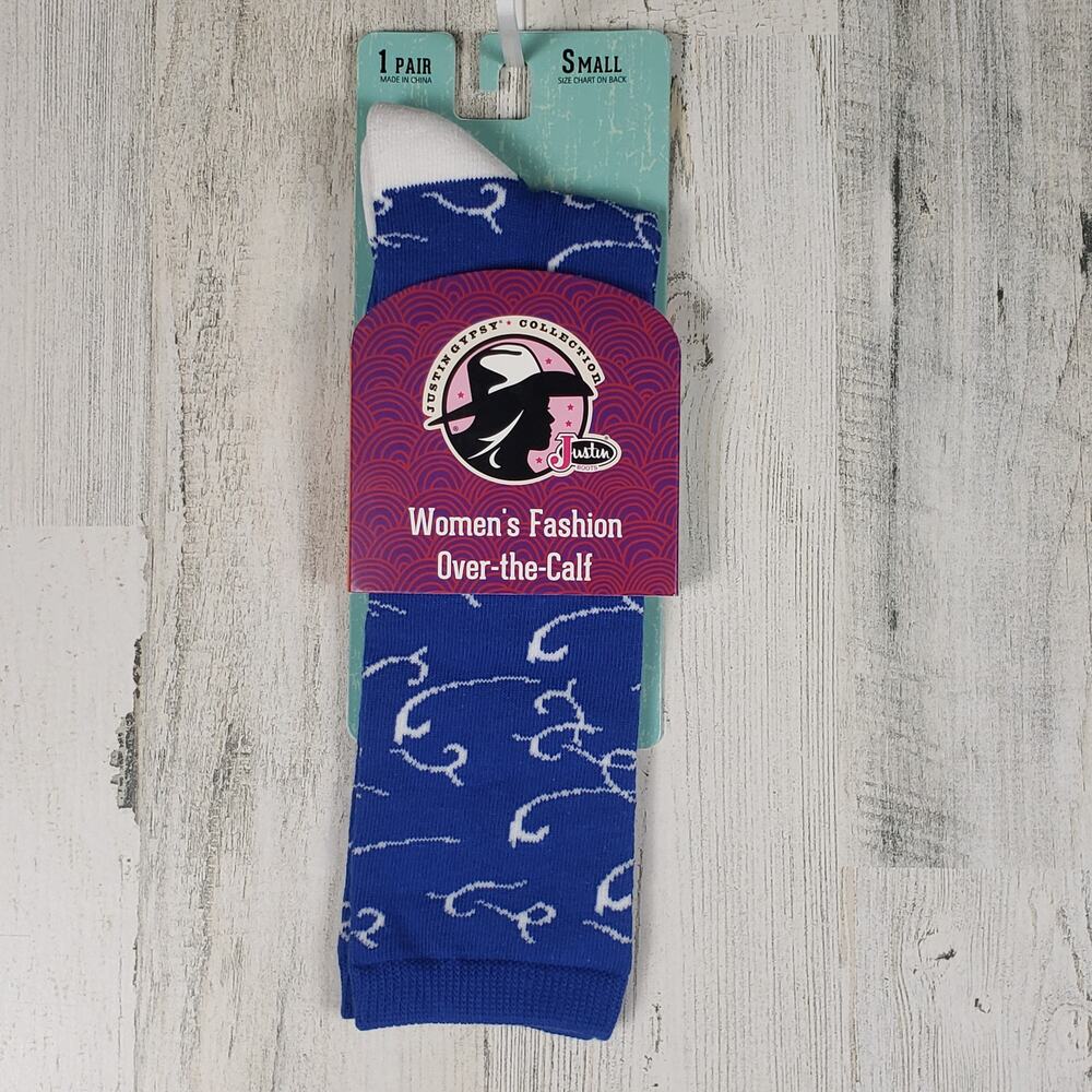 NWT Justin Boots Fashion Cushioned Sole Over The Calf Socks Women's Size Small